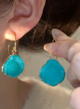 轻奢蓝色不规则几何吊坠耳钩耳环女小众设计感时尚百搭耳坠耳饰