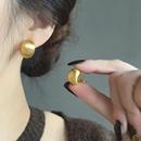 小众独特耳环轻奢气质耳饰 爆款 法式 金色拉丝弧形豆豆耳钉2025新款