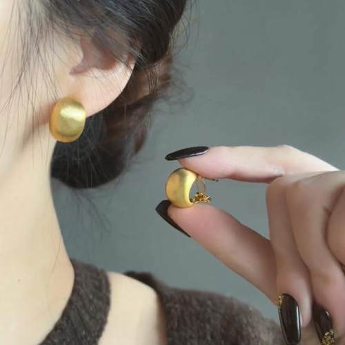 925银针金色拉丝弧形豆豆耳钉