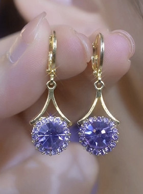 紫色锆石耳环女2024新款爆款耳钉小众设计感时尚耳饰轻奢高级感气