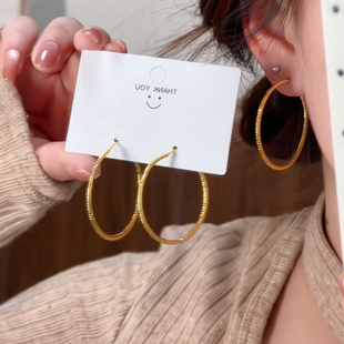 925银针金色夸张大耳圈轻奢气质2025新款爆款高级感百搭耳环耳饰