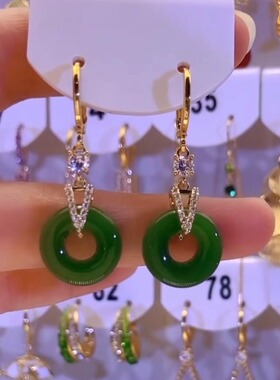 小众设计感新中式绿色平安扣耳环耳扣轻奢气质百搭耳钉时尚耳饰女