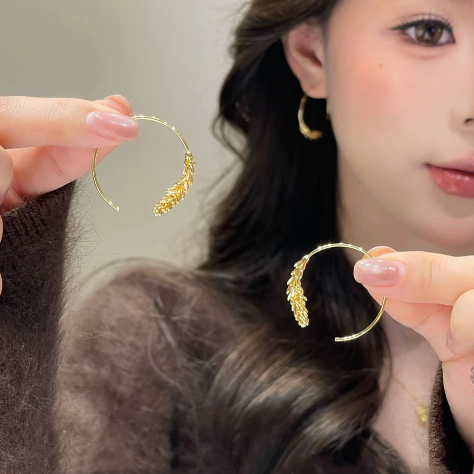 小众轻奢法式金色麦穗百搭耳环