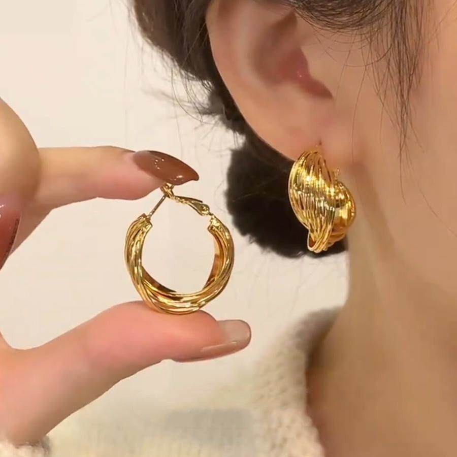 复古港风金属麻花耳圈女小众设计