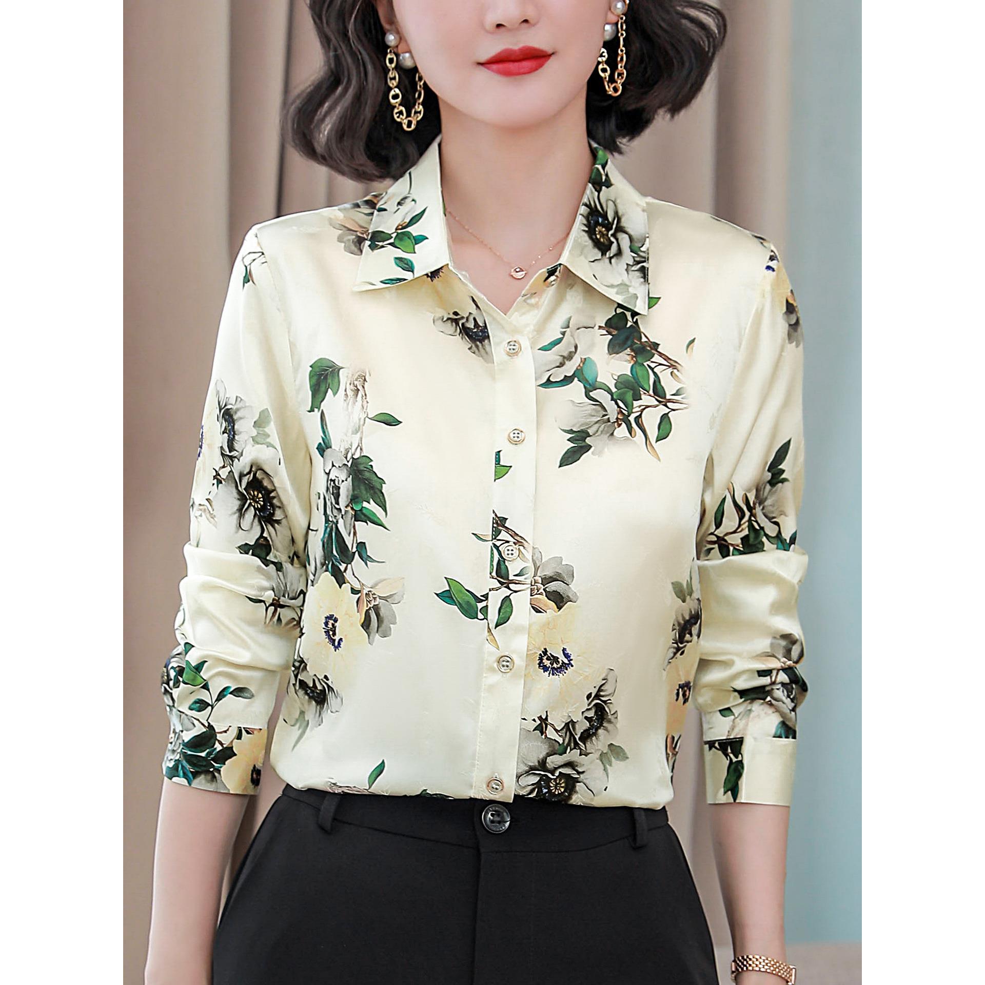 ROUMIKL高级感印花长袖衬衫女秋装新款百搭气质衬衣休闲洋气妈妈