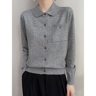 ROUMIKL2025新款气质外穿格雷系上衣miu系POLO领针织开衫女翻领衬