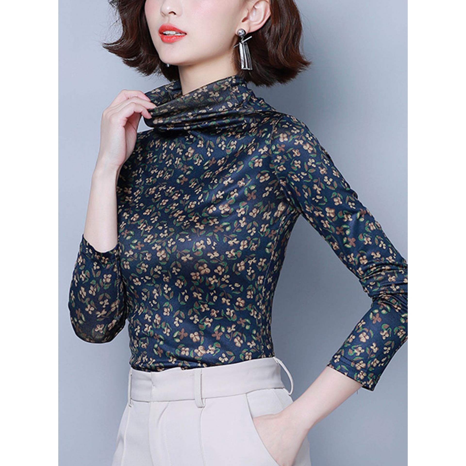 ROUMIKL半高领加绒加厚打底衫女士秋冬内搭保暖长袖T恤洋气妈妈碎