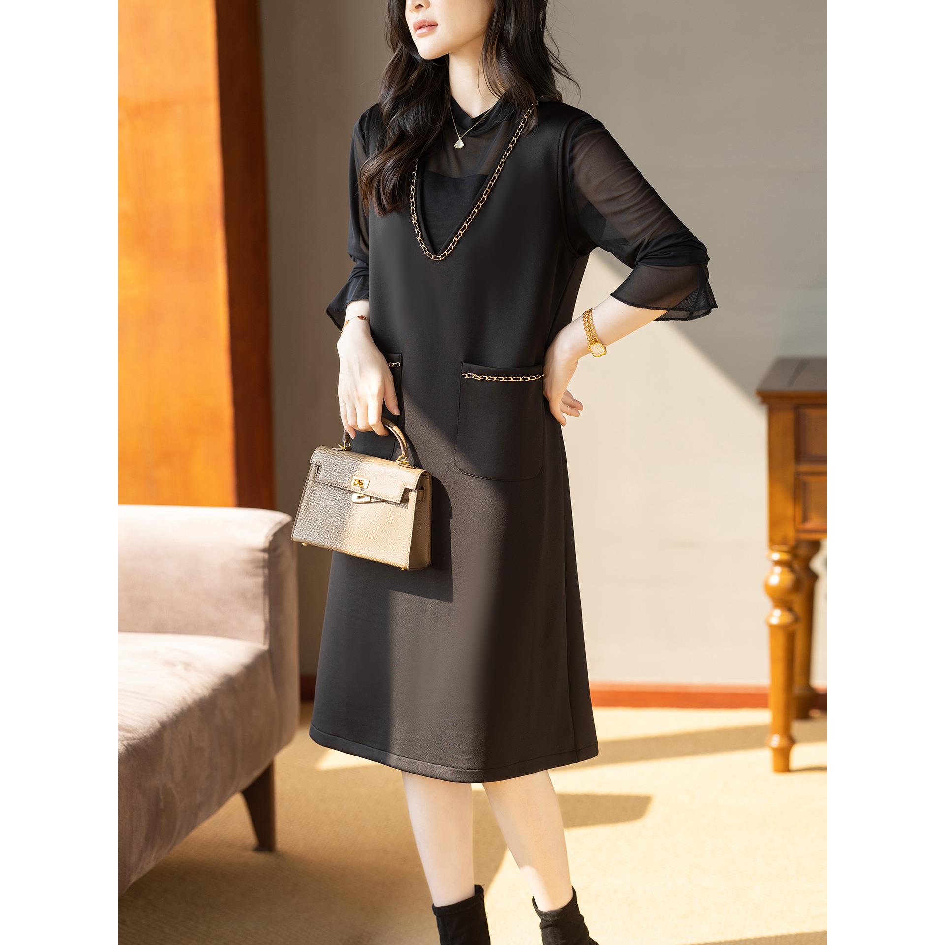 ROUMIKL设计感时尚马甲背心连衣裙套装女秋冬高贵洋气妈妈马夹上