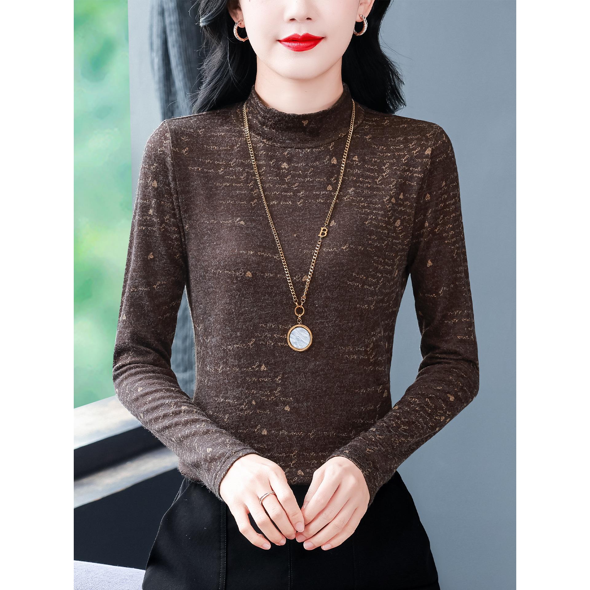 ROUMIKL半高领加绒打底衫女士秋冬内搭保暖长袖T恤百搭显瘦洋气妈