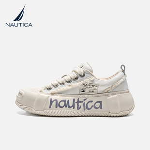 子2024秋季 NAUTICA 诺帝卡女鞋 开口笑厚底小众休闲板鞋 帆布鞋 新款