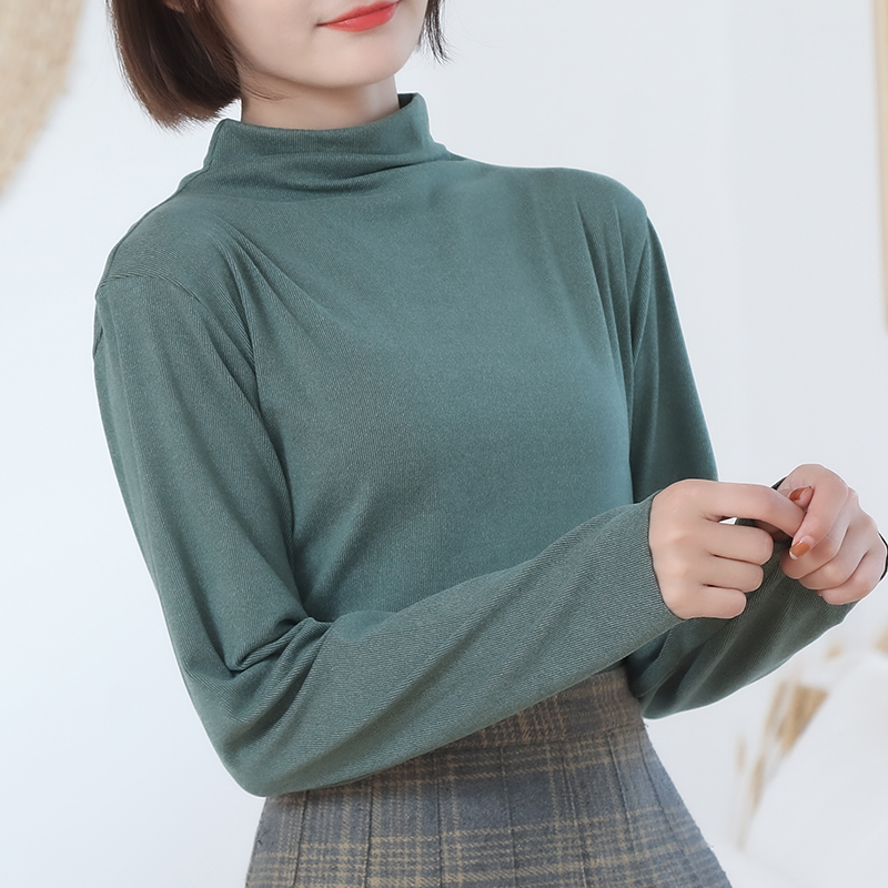 阳离子打底衫女秋冬加厚半高领纯色保暖衫修身高弹上衣女长袖衫