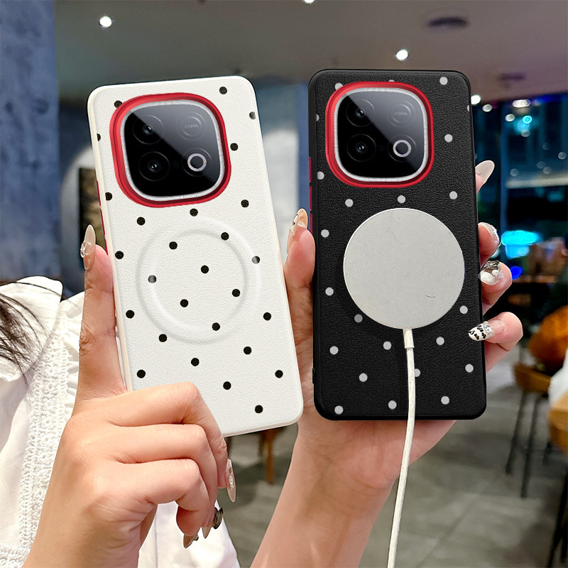 适用VIVO iQOO Z10 Turbo pro手机壳镜头大孔vivoy300gt保护套可爱波点素皮iqoo13全包硅胶防摔新款磁吸后壳