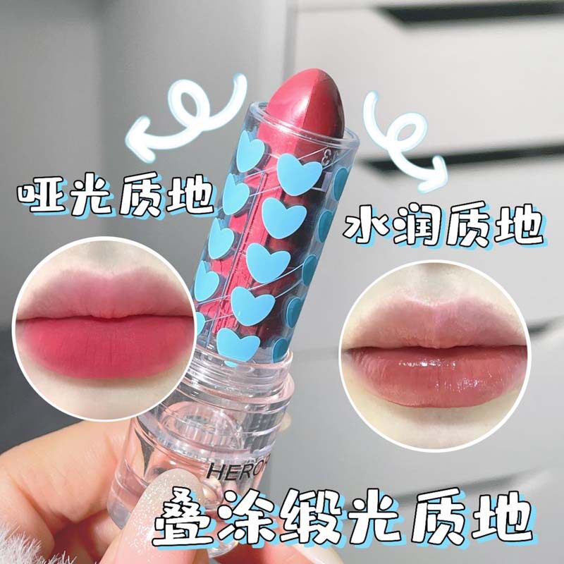 新款推荐~双拼口红雾面哑光丝绒双色唇泥裸色系水光唇釉滋润唇膏