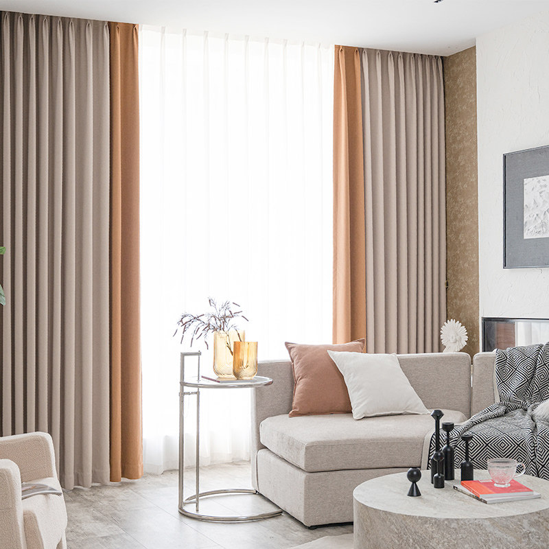 北京窗帘上门定制高档大气奶茶色轻奢加厚雪尼尔客厅卧室全遮光