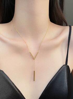 V字钛钢项链女小众ins风