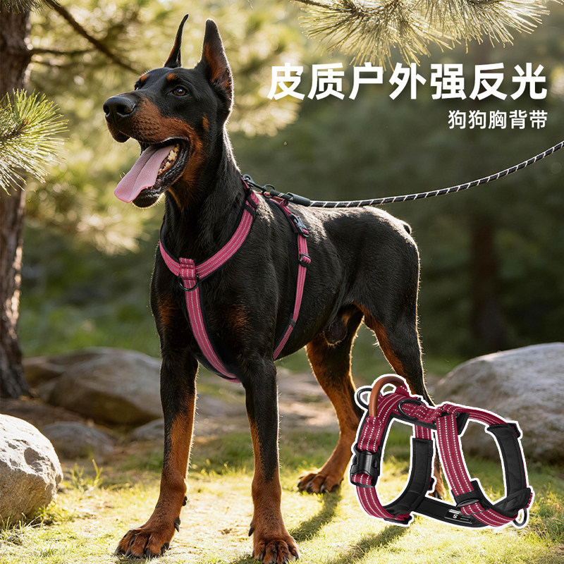 狗狗胸背带夏天织带透气外出遛狗胸背中大型犬杜宾边牧狗狗牵引绳图片