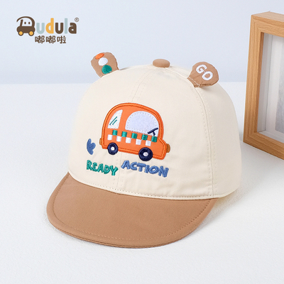 嘟嘟啦春季薄款婴幼儿童鸭舌帽纯棉小汽车遮太阳帽子男女宝宝软檐