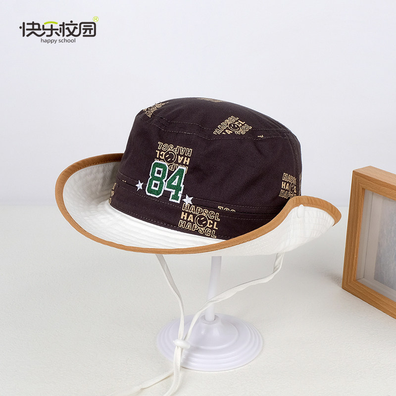 快乐校园春秋中大童渔夫帽防晒男女宝宝遮太阳帽子百搭盆帽儿童帽