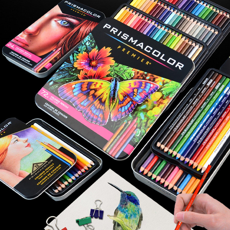 美国进口三福prismacolor霹雳马彩铅48 72 132 150色油性水溶彩色铅笔24色人物彩铅肤色油性彩铅肖像铁盒套装