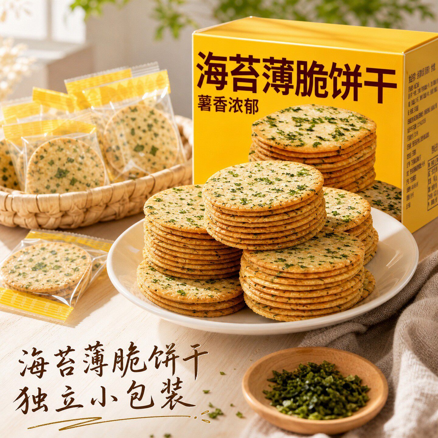 海苔薄脆饼干超薄网红休闲解馋小吃独立包装追剧零食学生等位