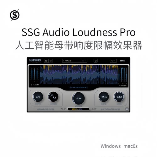 SSG Audio Loudness Pro 人工智能母带响度插件 限幅效果器Pc/Mac