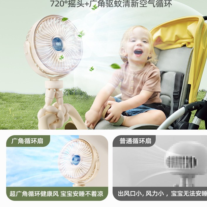 婴儿车风扇家用充电款静音八爪鱼风扇式宝宝推车夏季清凉