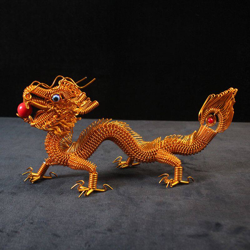 龙模型神龙摆件特色手工艺品铝线编织金属铁丝diy民族风创意金色3