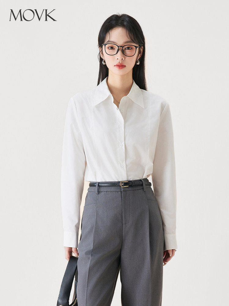 movk白色长袖衬衫女士夏季轻职场职业通勤面试百搭学院风衬衣上衣
