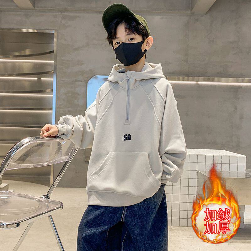 男童连帽卫衣儿童2026年春秋新款加绒加厚上衣宝宝宽松休闲上衣