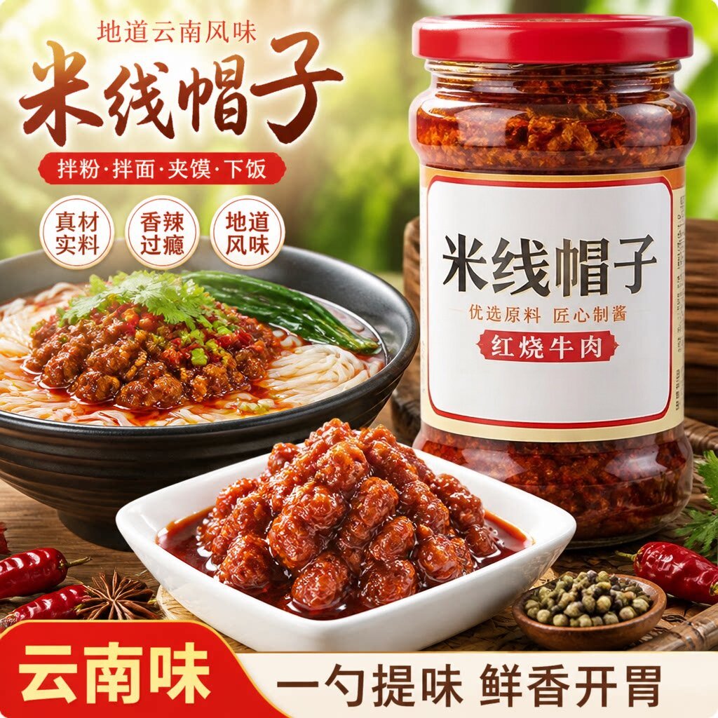 云心米线帽子云南特产杂酱米线调料拌饭酱牛肉酱下饭菜小吃调味料