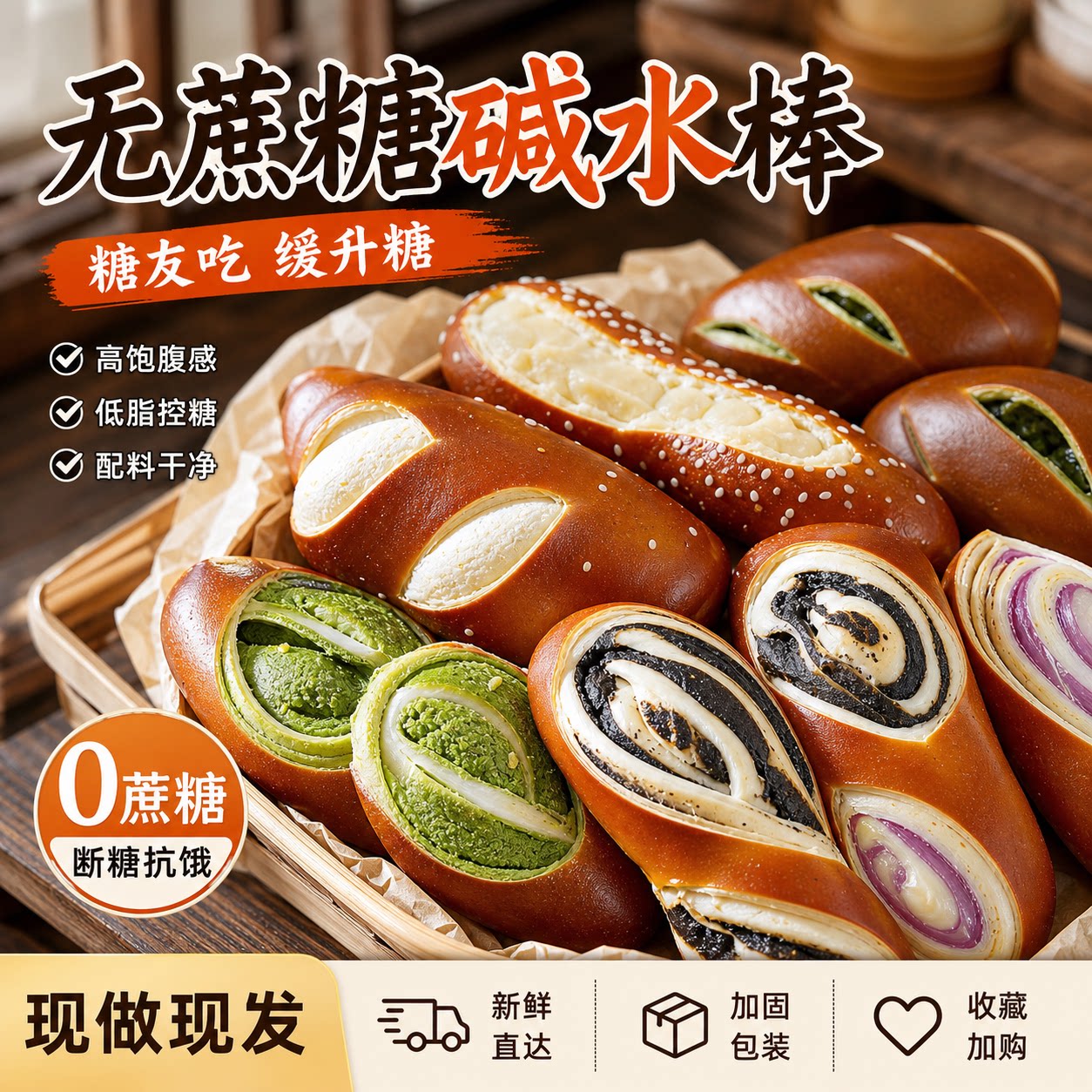 商超热卖王】无糖夹心碱水棒面包图片