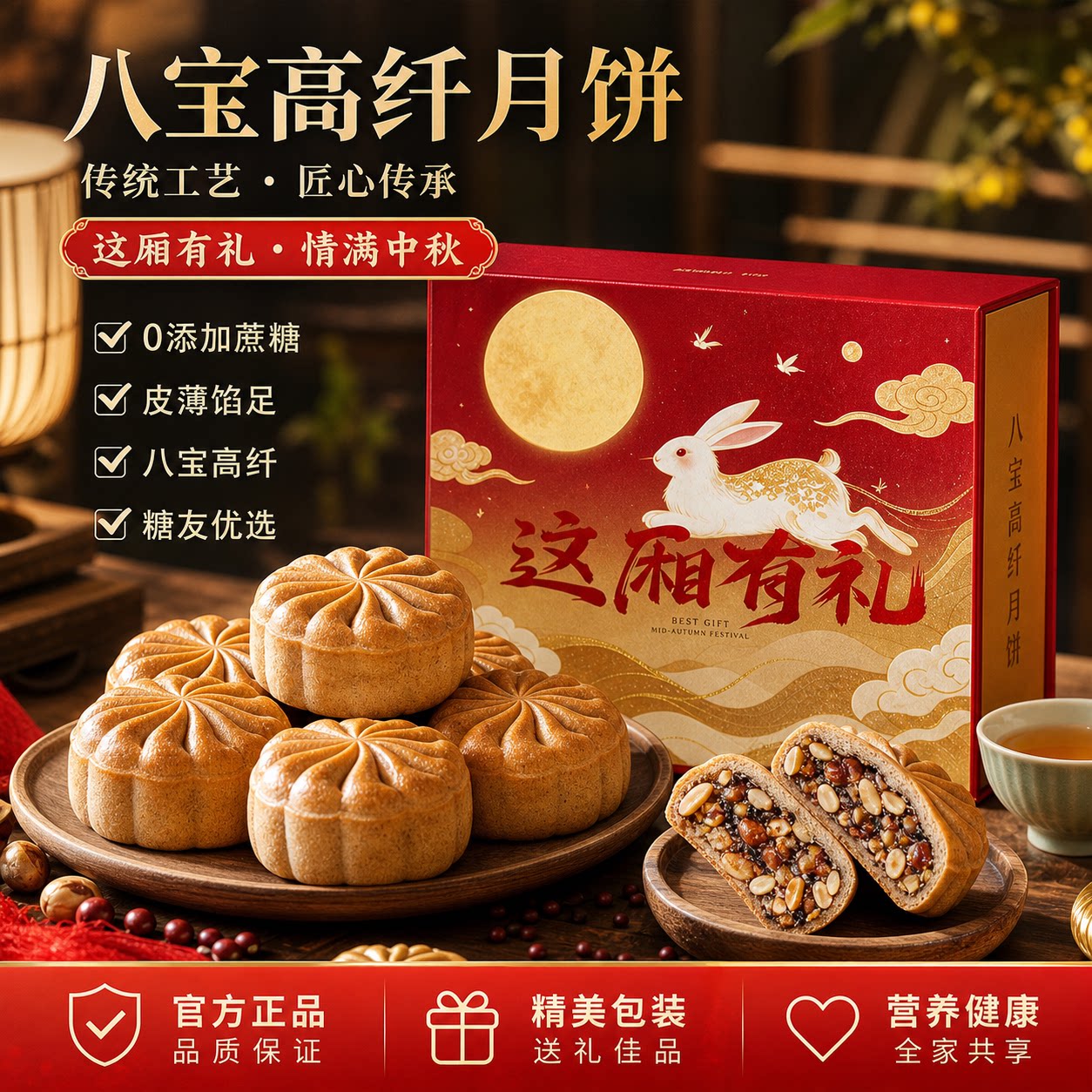 无蔗糖荞麦月饼粗粮特色糕点糖人专用控糖食物小点心中秋月饼礼盒