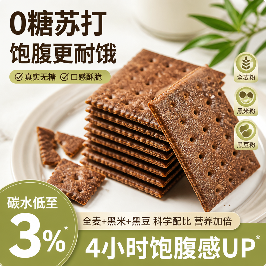 无糖苏打饼干无油0脂肪全麦低脂饱腹粗粮咸味代餐控糖孕妇零食