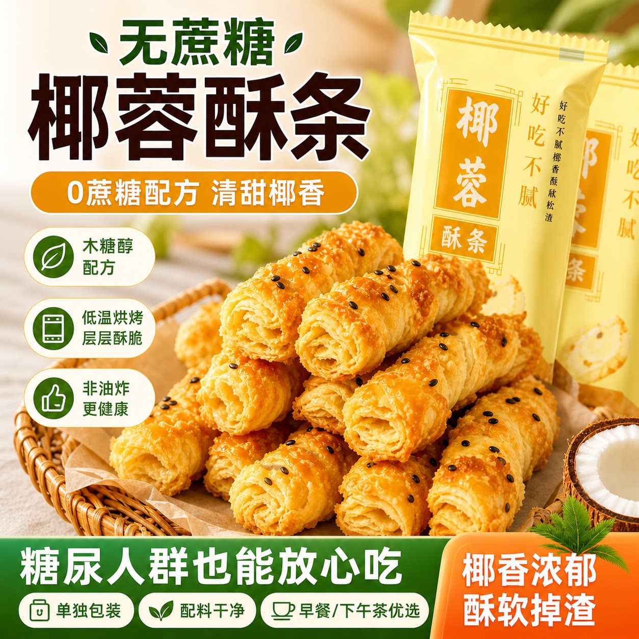 全网热销1亿+】无蔗糖椰蓉酥条图片