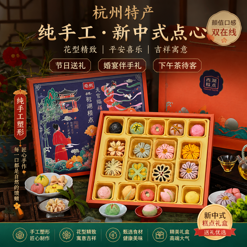杭州特产花酥礼盒新中式点心酥饼营养早餐糕点伴手礼手工糕点零食