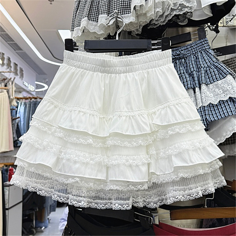 2026夏季新款蕾丝拼接蛋糕裙女高腰显瘦A字短裙防走光蓬蓬半身裙