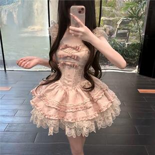栀子原创小蓓蕾短腰款Lolita修身鱼骨jsk日常温柔连衣裙洛丽塔裙