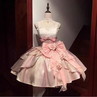 洛丽塔花嫁晚礼服女玫瑰心结学生生日成人礼艺考主持人公主蓬蓬裙