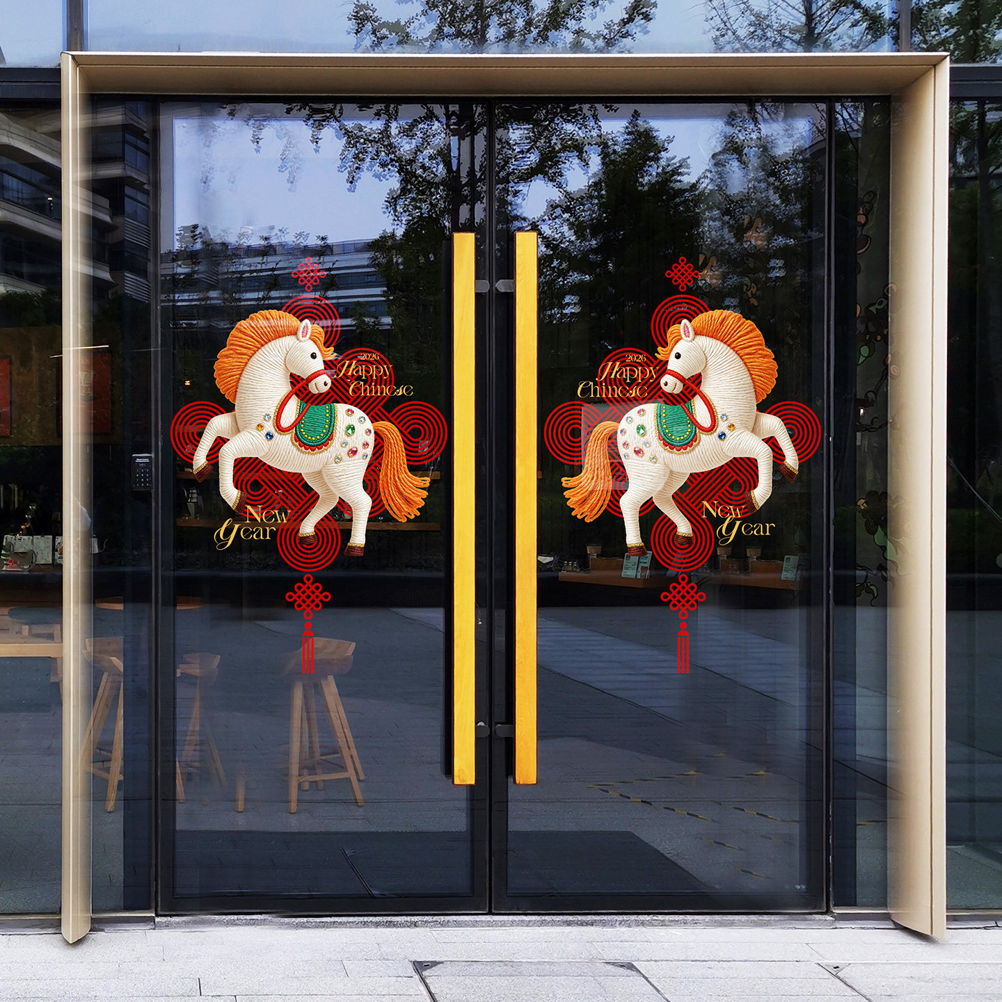 春节布置氛围骏马中国结门贴毛线风格抽象线条艺术酒店办公室装饰,家居饰品,门贴,淘宝优惠券,粉丝福利购,淘宝优惠卷