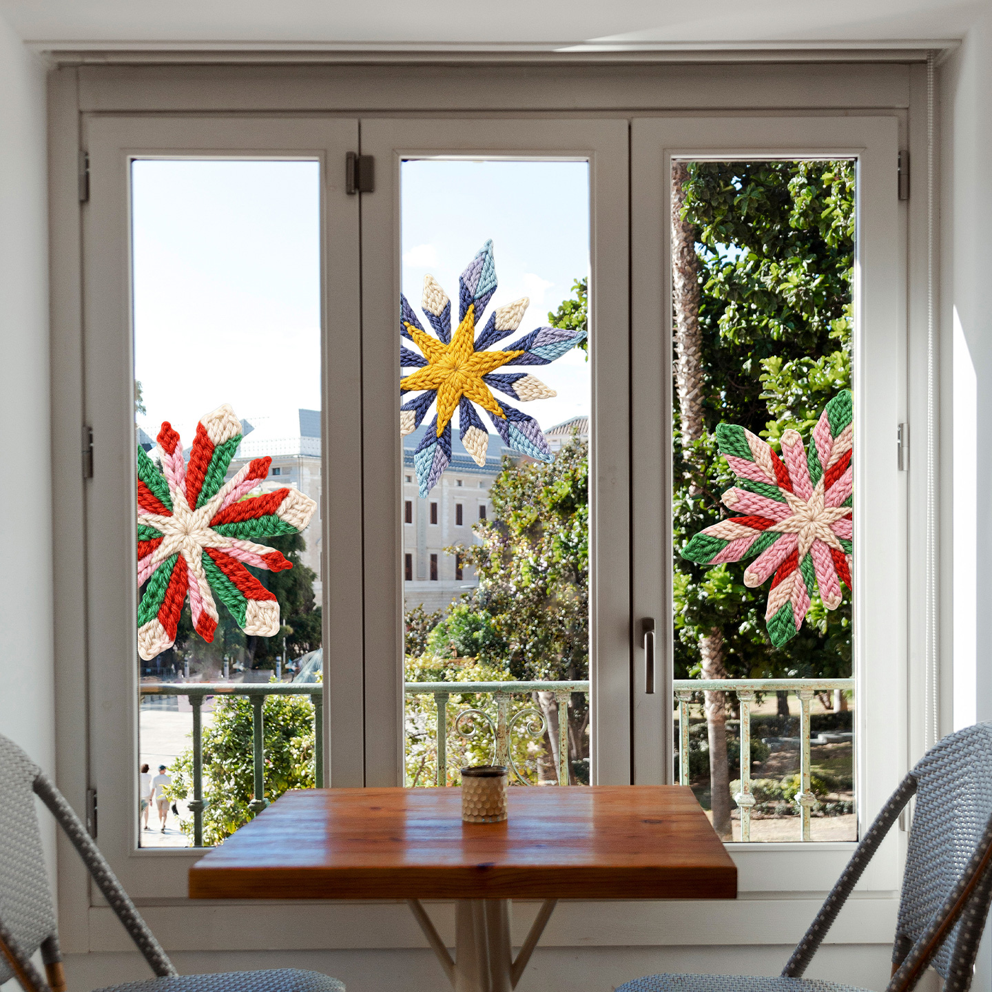 毛线风格橱窗玻璃静电雪花玻璃贴