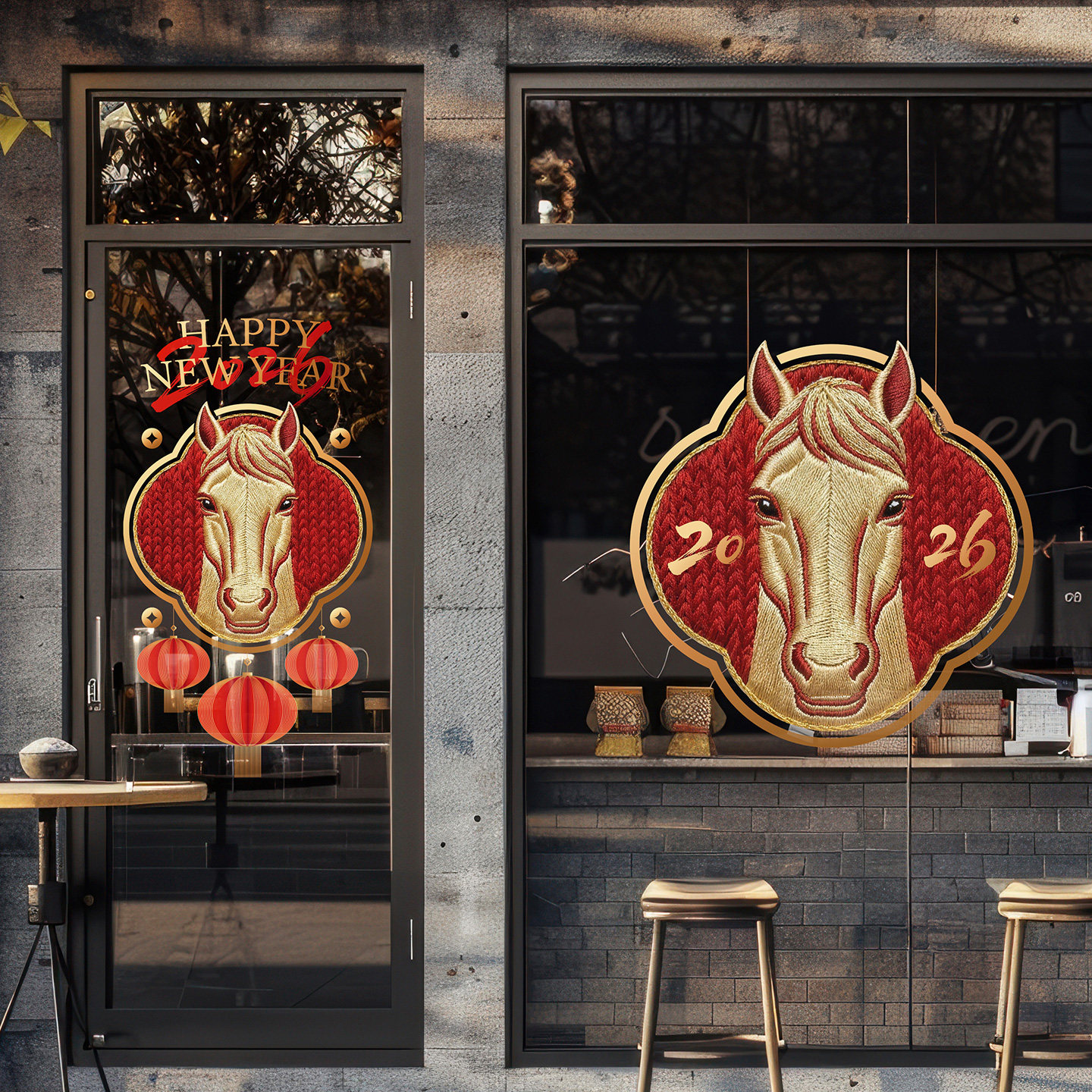 金色刺绣风格马头玻璃门贴马年别致剪纸窗花2026迎春男装店门头贴,家居饰品,门贴,淘宝优惠券,粉丝福利购,淘宝优惠卷