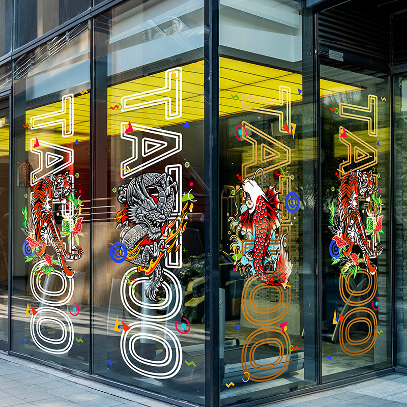 创意纹身美容店门贴布置全包tattoo刺青个性图腾广告超大静电海报