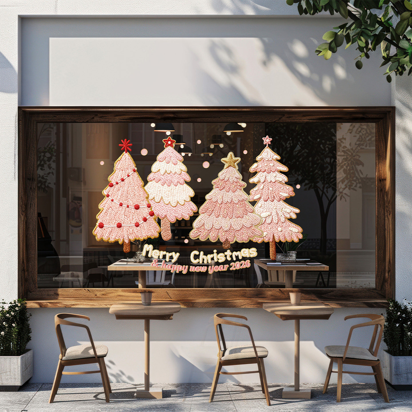 圣诞节装饰布置粉色圣诞树玻璃贴毛线风格女装店橱窗节日装扮美陈,家居饰品,软装墙贴,淘宝优惠券,粉丝福利购,淘宝优惠卷