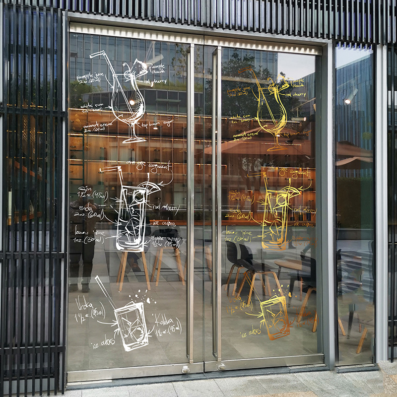 酒吧手绘贴画创意鸡尾酒白色INS门套装饰西餐厅饮料海报静电贴纸图片