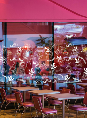 咖啡店橱窗创意贴膜白色透明醒目COFFEE腰线INS风格静电无胶美化