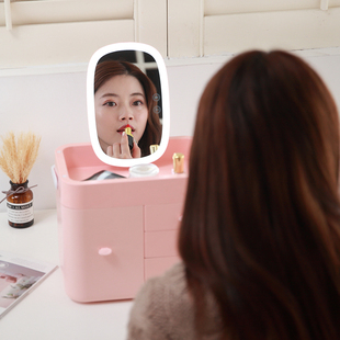 LED镜化妆品盒梳妆台家庭手提药箱收纳箱送女友礼物护肤品置物架