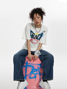 TEACH PEACE/TPC恋人契约美式涂鸦短袖天使恶魔手绘宽松半袖T恤夏