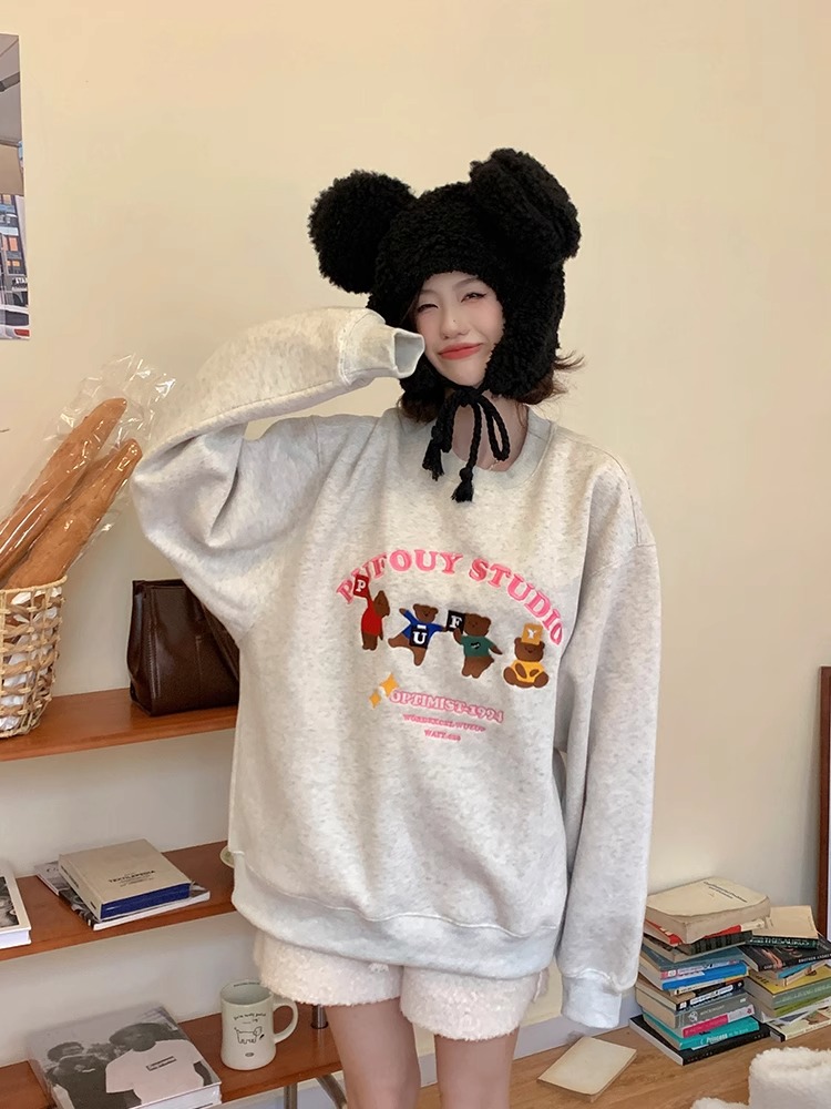 Pufouy暴风雨小熊印花加绒上衣