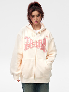 Teach Peace基础字母刺绣开衫卫衣宽松情侣帽衫外套春季HLYSTORE