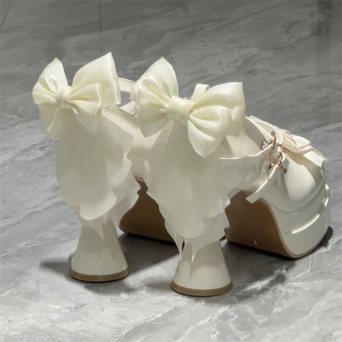 丝缎蝴蝶 原创正版洛丽塔高跟鞋女2025新款Lolita蝴蝶结甜美圆头